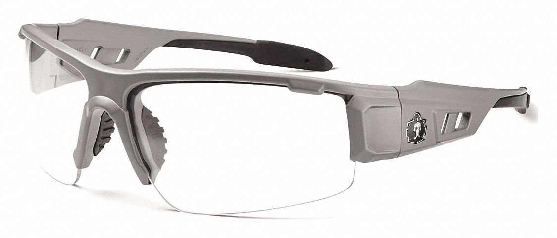 LUNETTES DE PROTECTION, DEMI-MONTURE, LAME, NYLON/PC, ANTIRAYURES, GR/TRSP, CSA, UV, M, UNISEXES