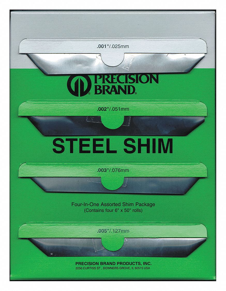 SHIM STOCK ASSORTMENT, INCH, 50 IN SHIM L, 6 IN SHIM W, STEEL, 1008/1010, PLAIN, FULL HARD