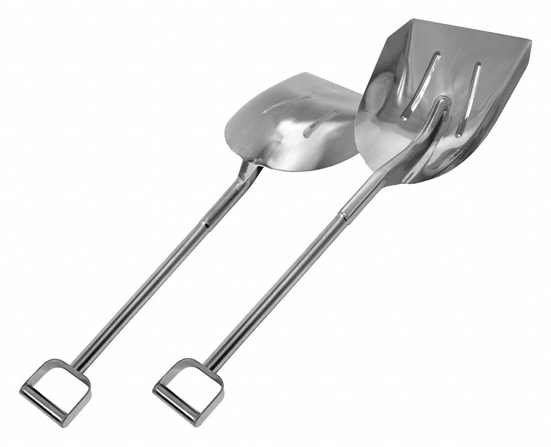 Hygienic Shovel: Silver, 17 in Blade Lg, 13 3/4 in Blade Wd, Scoop, Stainless Steel