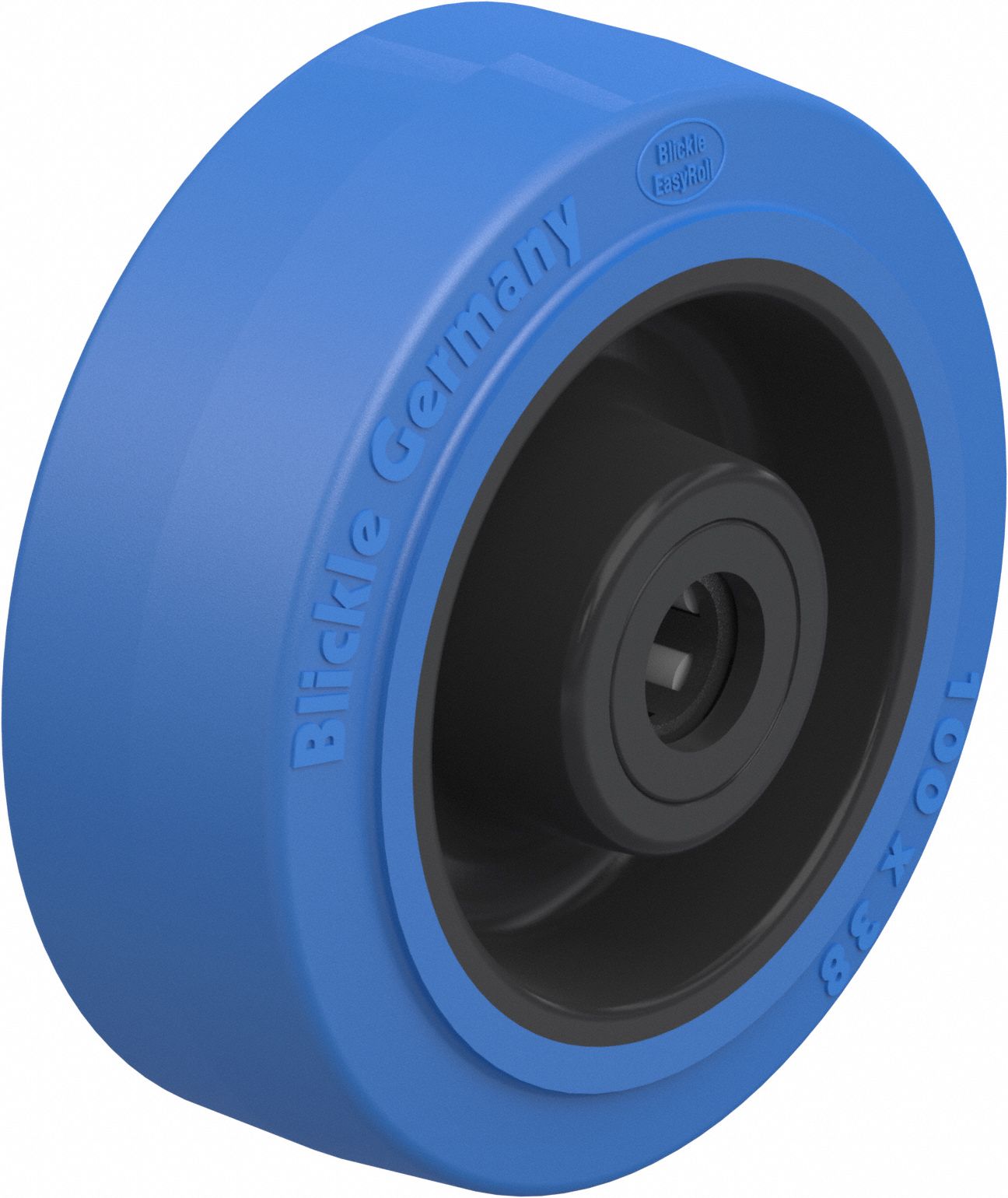 REPLACEMENT WHEEL, 440 LB LOAD RATING, BLUE, 4 IN DIAMETER, RUBBER OVER NYLON