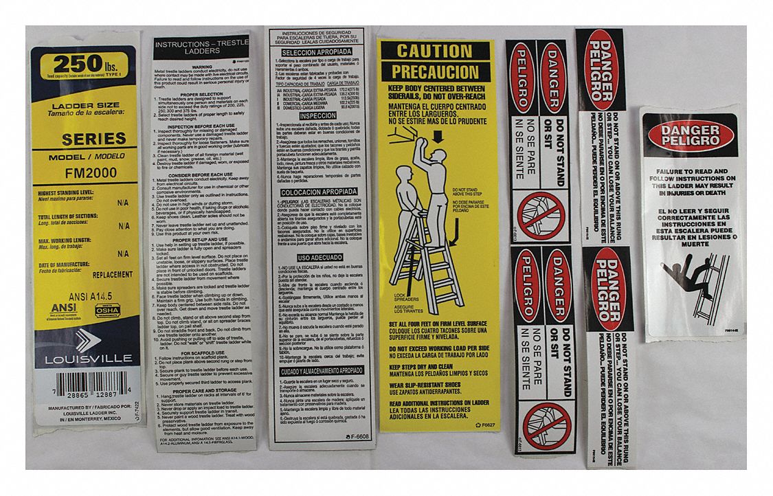 Ladder Label Kit: For Twin Stepladders, 9 Labels