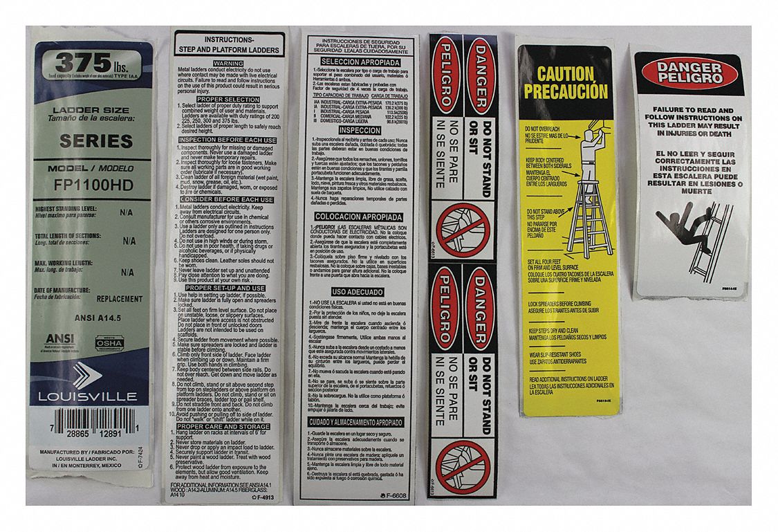 Ladder Label Kit: For Platform Stepladders, 7 Labels