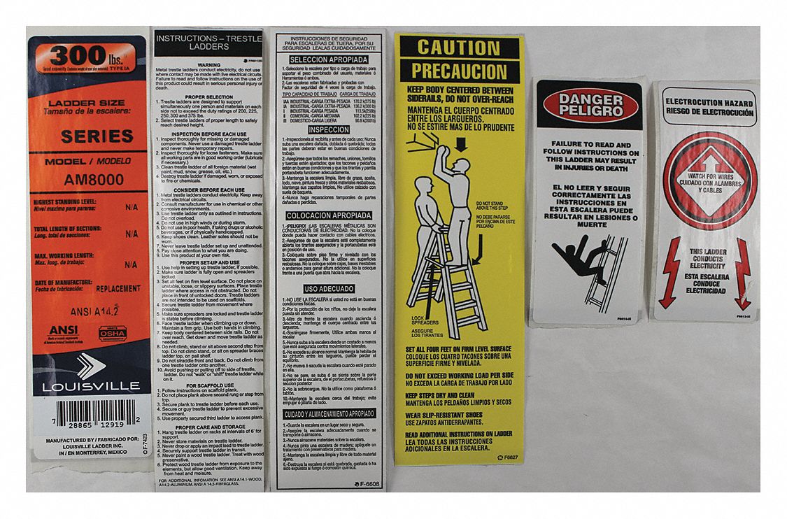 Ladder Label Kit: For Twin Stepladders, 9 Labels