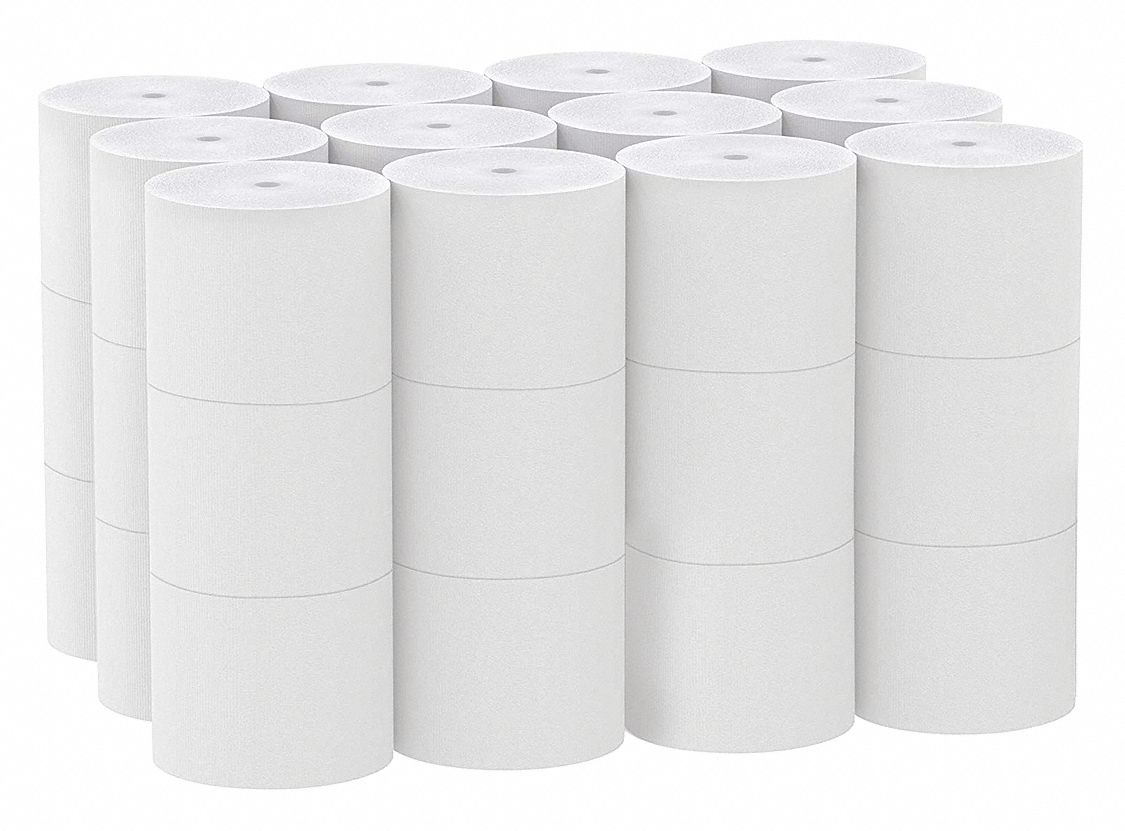 TOILET PAPER ROLL, CORELESS, 800 SHEETS, 2 PLY, WHITE, SHEET SIZE 4 X 4 IN, 36 PK