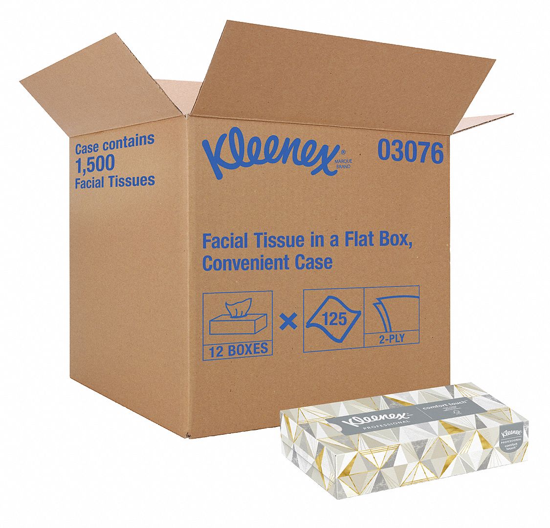 FACIAL TISSUE, 2-PLY, KLEENEX, FLAT, 125 SHEETS, 12 PK