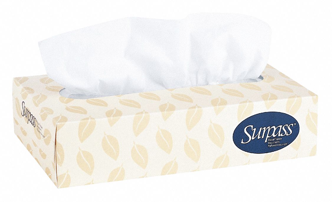FACIAL TISSUE, 2 PLY, WHITE, 7 4/5 L X 8 3/10 IN W, 30 PK