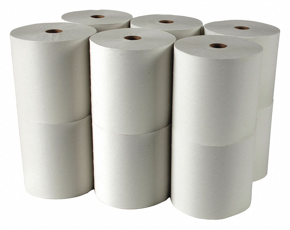 PAPER TOWEL ROLL, WHITE, 8 IN ROLL WIDTH, 425 FT LENGTH, HARDWOUND, 12 PK