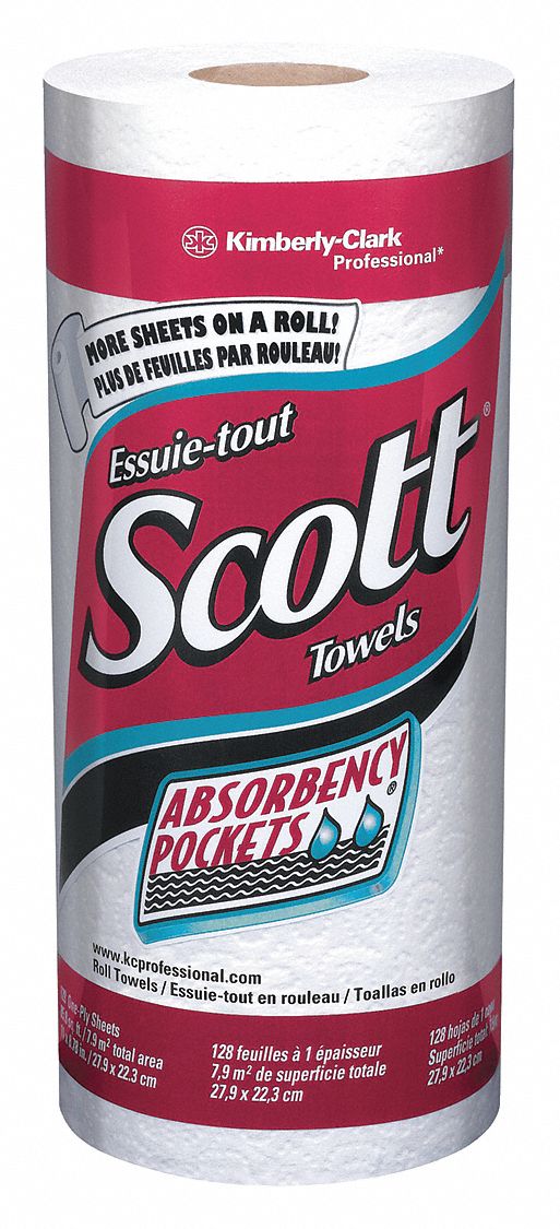 KITCHEN PAPER TOWEL ROLL, 2-PLY, SCOTT, PERFORATED, 128 SHEETS, 20 PK