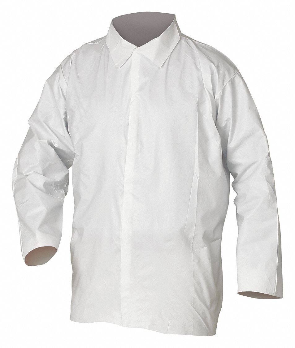 DISPOSABLE SHIRT, M, SNAP, MANDARIN COLLAR, WHITE, OPEN CUFF, A20