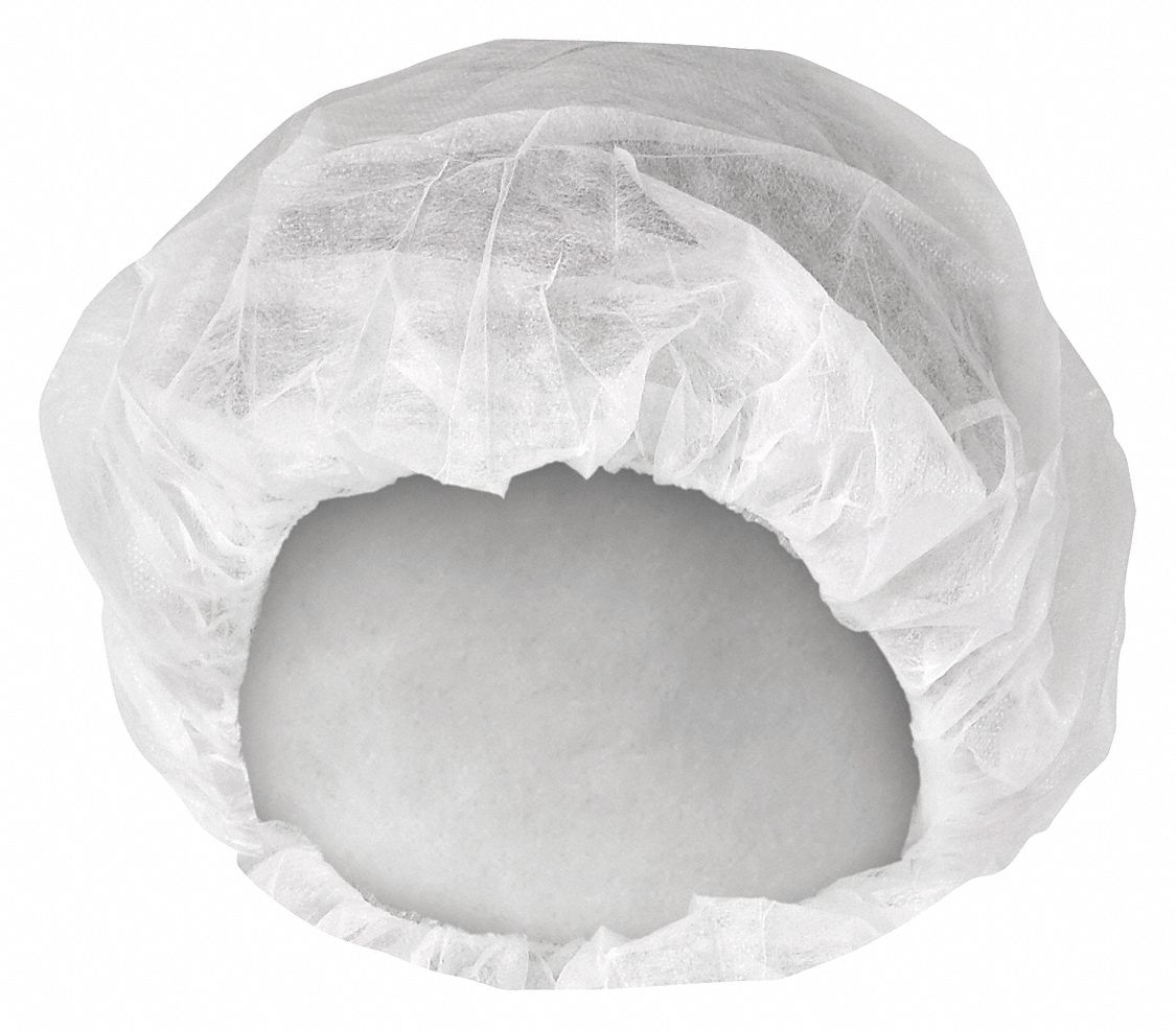 Bouffant Cap: Gen Use, Polypropylene, White, 21 in Dia, Case, 1, 000 PK