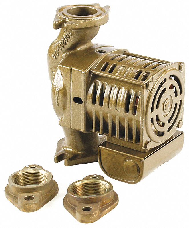 Circulating Pump: 1/6 hp HP, 120V AC, Bronze, 1, 30 gpm, 15 ft Max. Head, 8 1/2 in Face to Face