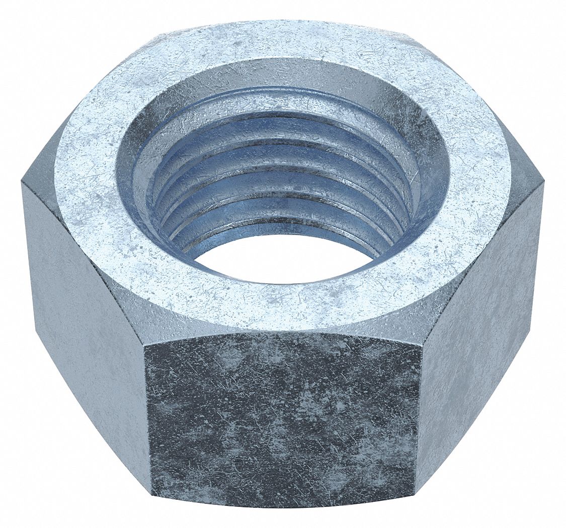 Hex Nut: Std Hex, 7/8"-9 Thread, 1 19/64 in Hex Wd, 3/4 in Hex Ht, Steel, Grade 2, Std, 10 PK