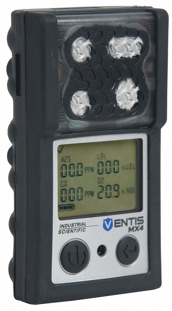 Multi-Gas Detector: CO/H2S/LEL/O2, CO/H2S/LEL/O2, Black, Adj, Audible/Vibrating/Visual