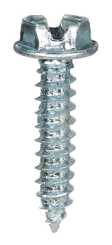 Sheet Metal Screw: #10 Size, 1 1/2 in Lg, Steel, Zinc-Plated, Slotted, Hex Washer, 100 PK