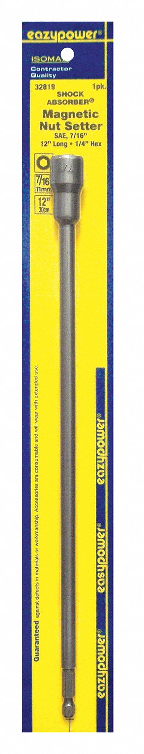 Nutsetter, 7/16" Hex, 12" L, Steel