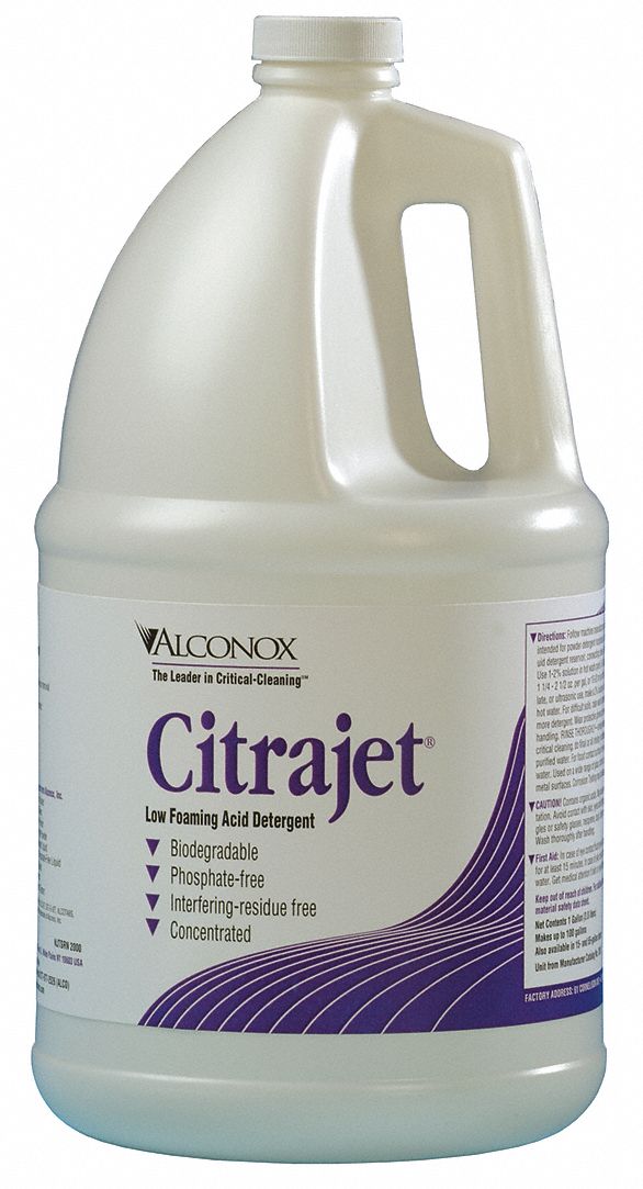 Detergent: 1 gal Size, Clear, Bottle, Organic Acids and Builders/Surfactants, Hard Surfaces