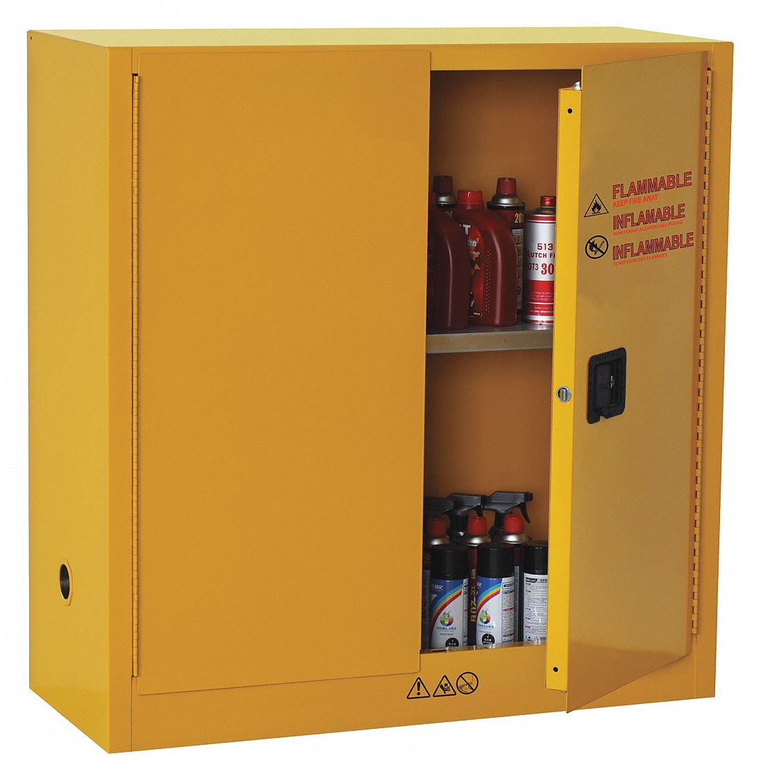 FLAMMABLES SAFETY CABINET, STANDARD, 30 GALLON CAPACITY, 43 X 18 X 45½ IN, YELLOW