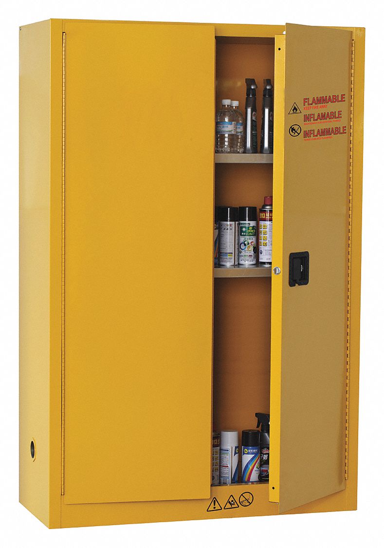 JUSTRITE FLAMMABLES SAFETY CABINET, STANDARD, 45 GALLON, 43 X 18 X 65 IN,  YELLOW, MANUAL CLOSE - Flammables Safety Cabinets - JRT894500