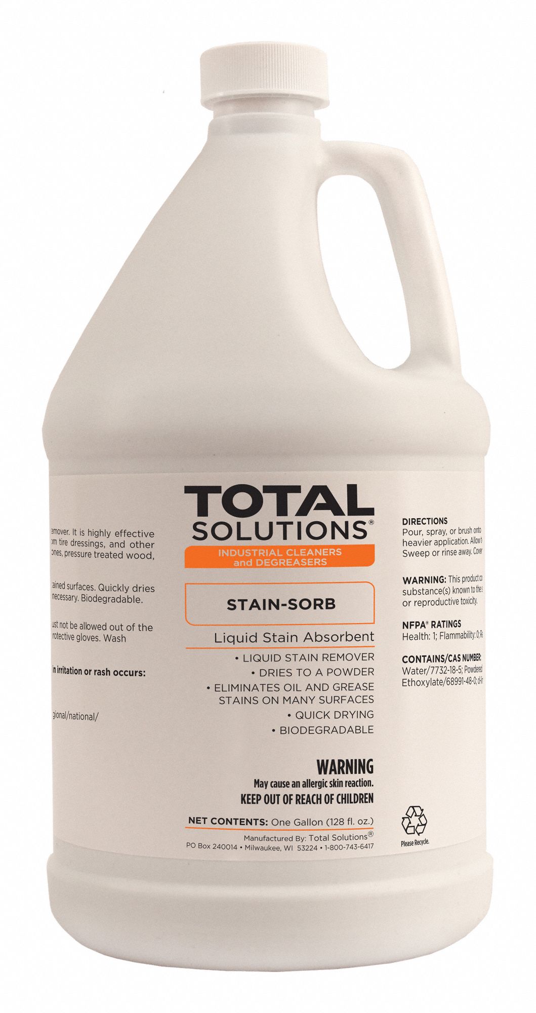 Stain Absorbent: Bottle, 1 qt Container Size, Ready to Use, Liquid
