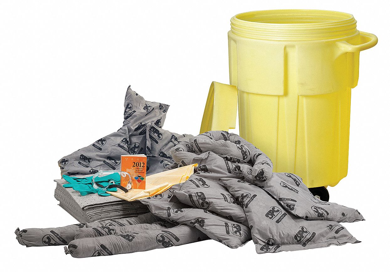 SPILL KIT, 38 GALLON ABSORBED PER KIT, GOGGLES/NITRILE GLOVES, YELLOW