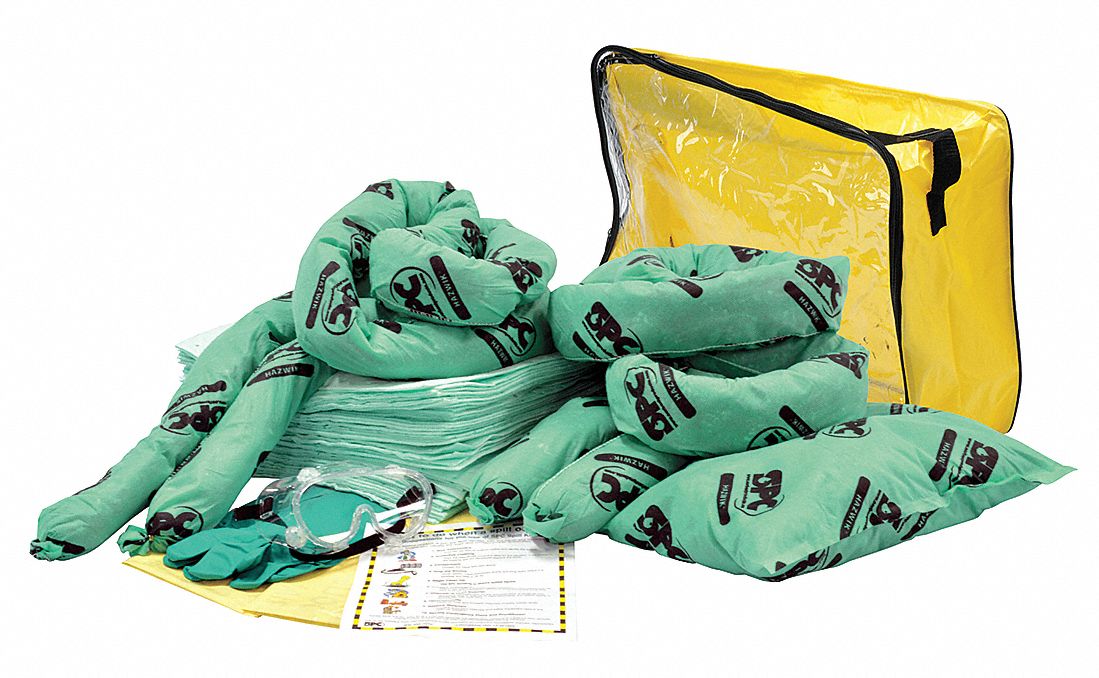 SPILL KIT, 15 GALLON ABSORBED PER KIT, GOGGLES/NITRILE GLOVES, CLEAR/YELLOW