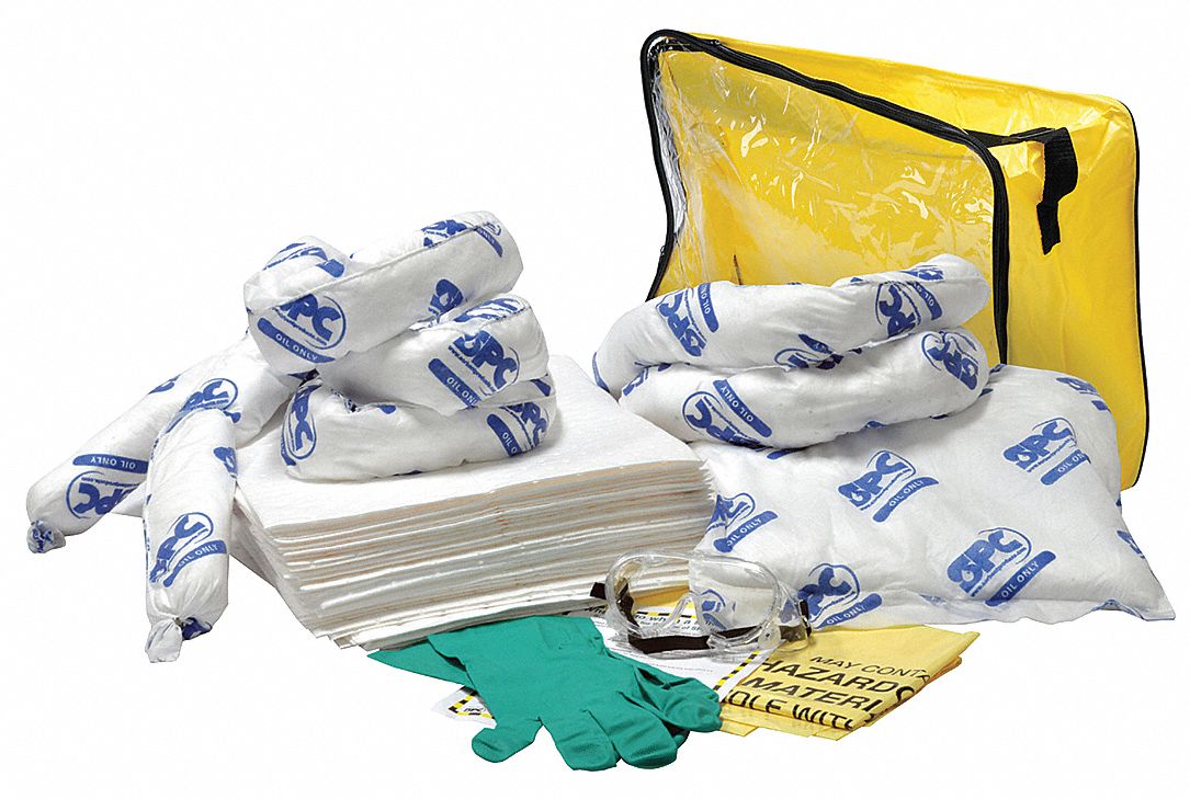 SPILL KIT, 15 GALLON ABSORBED PER KIT, GOGGLES/NITRILE GLOVES, CLEAR/YELLOW