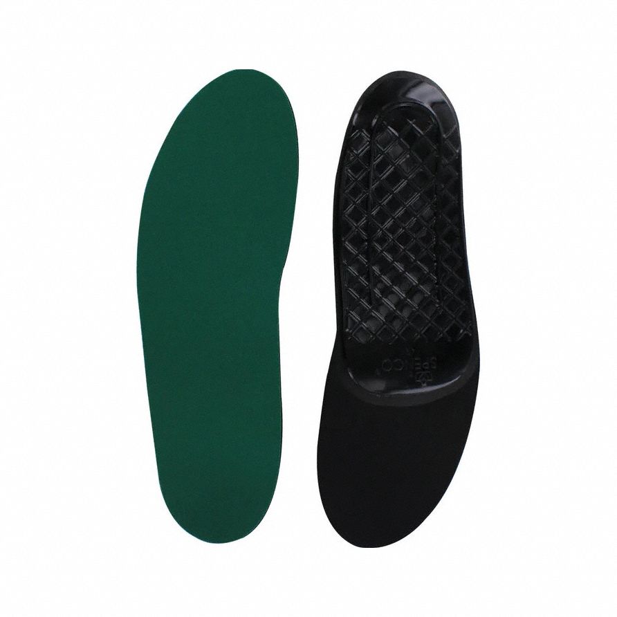 Insole: Men's, Round Toe, Prevents Arch Pain, Medium, Green, 11 5/8 in Lg, 1 PR