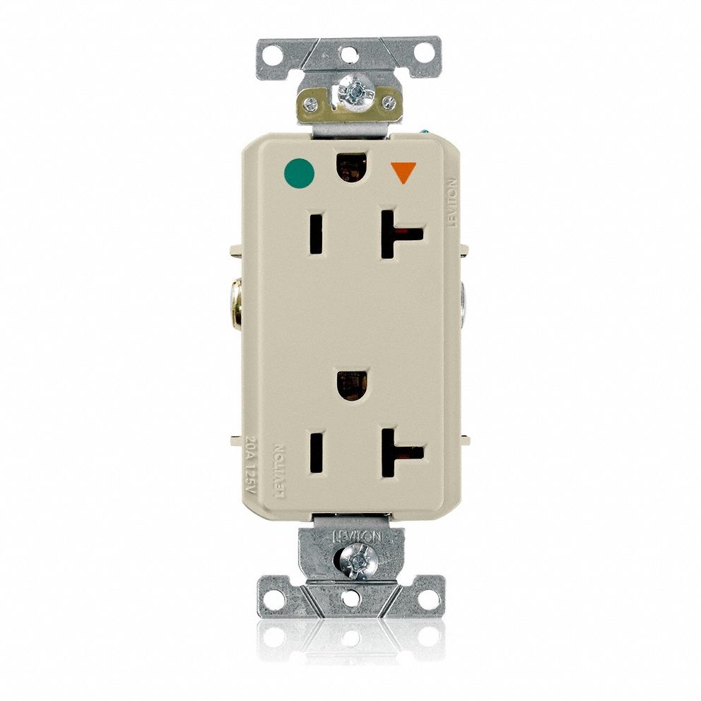 GFCI Receptacle: Decorator Duplex, 5-20R, 20 A, 125V AC, Ivory, Screw Terminals, Gen Purpose