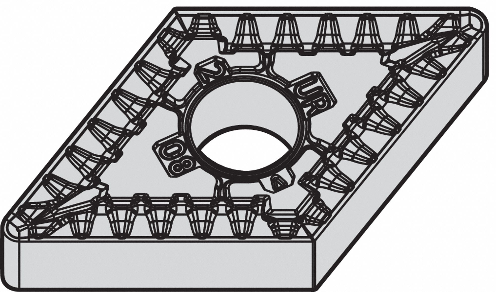 DIAMOND TURNING INSERT, DNMG, NEUTRAL, ¼ IN THICK, 1/32 IN CORNER RADIUS, TIN, WM25CT