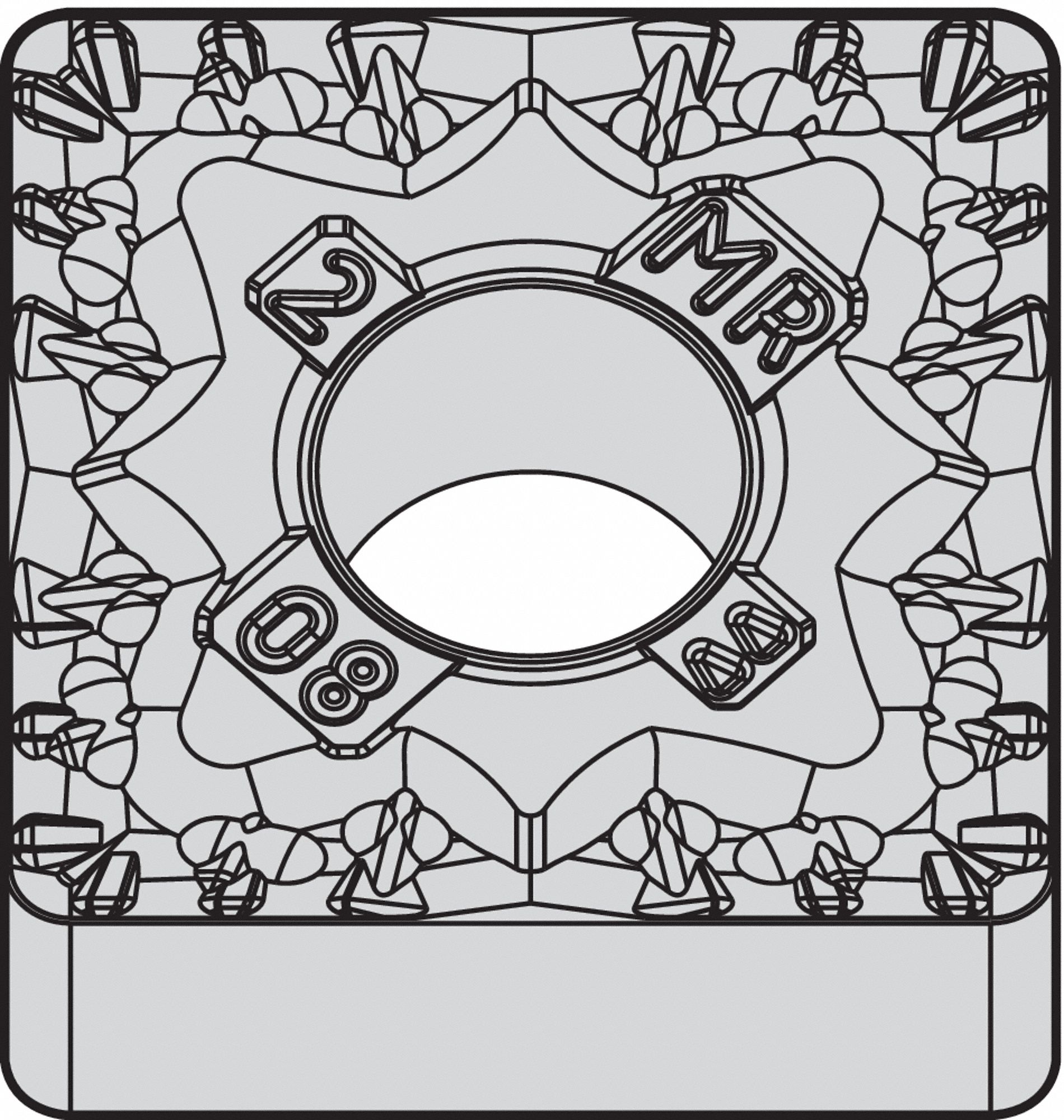 Square Turning Insert: 1/2 in Inscribed Circle, Neutral, 1/16 in Corner Radius, TiN, WM35CT