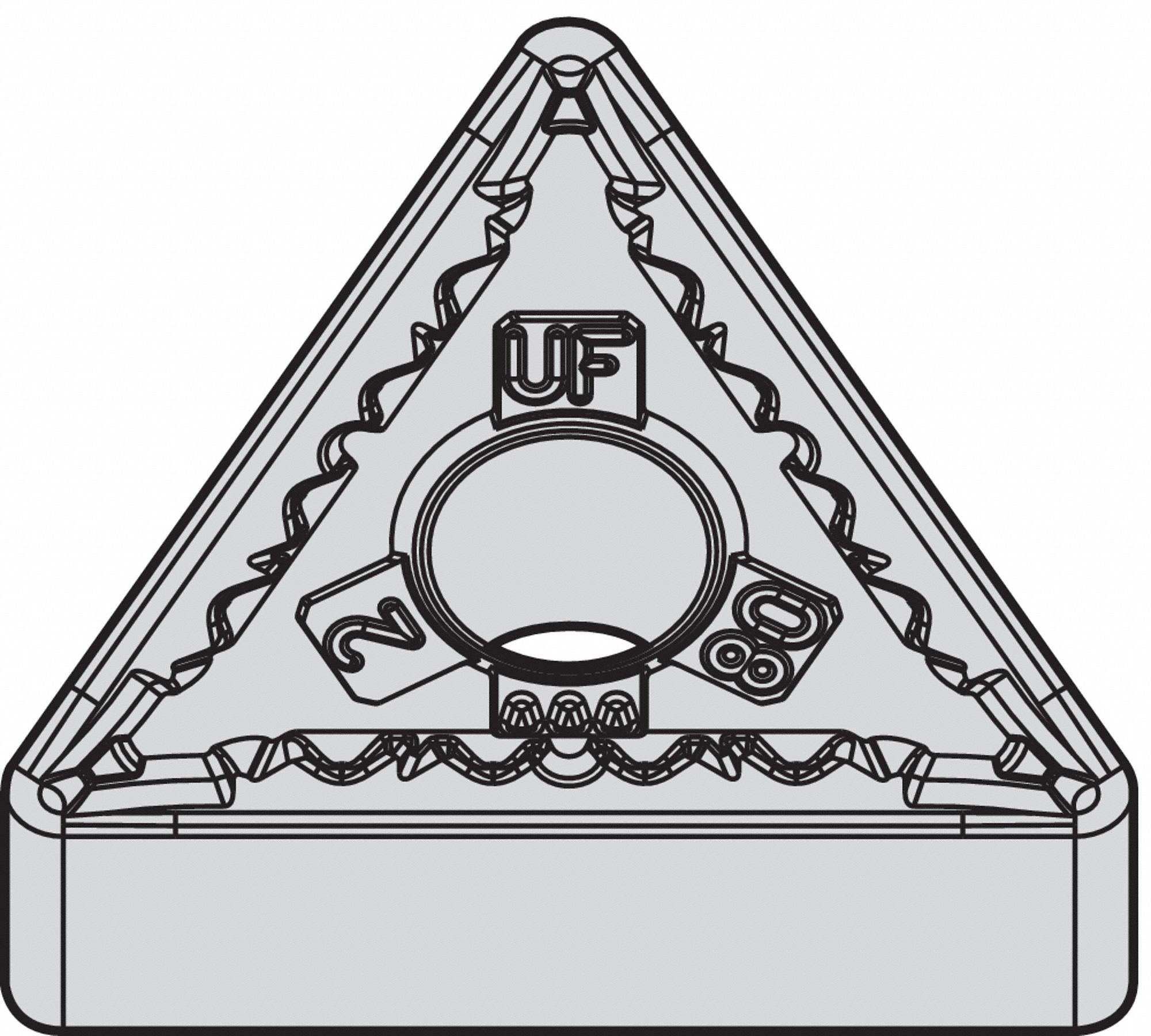 TRIANGLE TURNING INSERT, ⅜ IN INSCRIBED CIRCLE, NEUTRAL, UF CHIP-BREAKER, 0 °  CLEARANCE