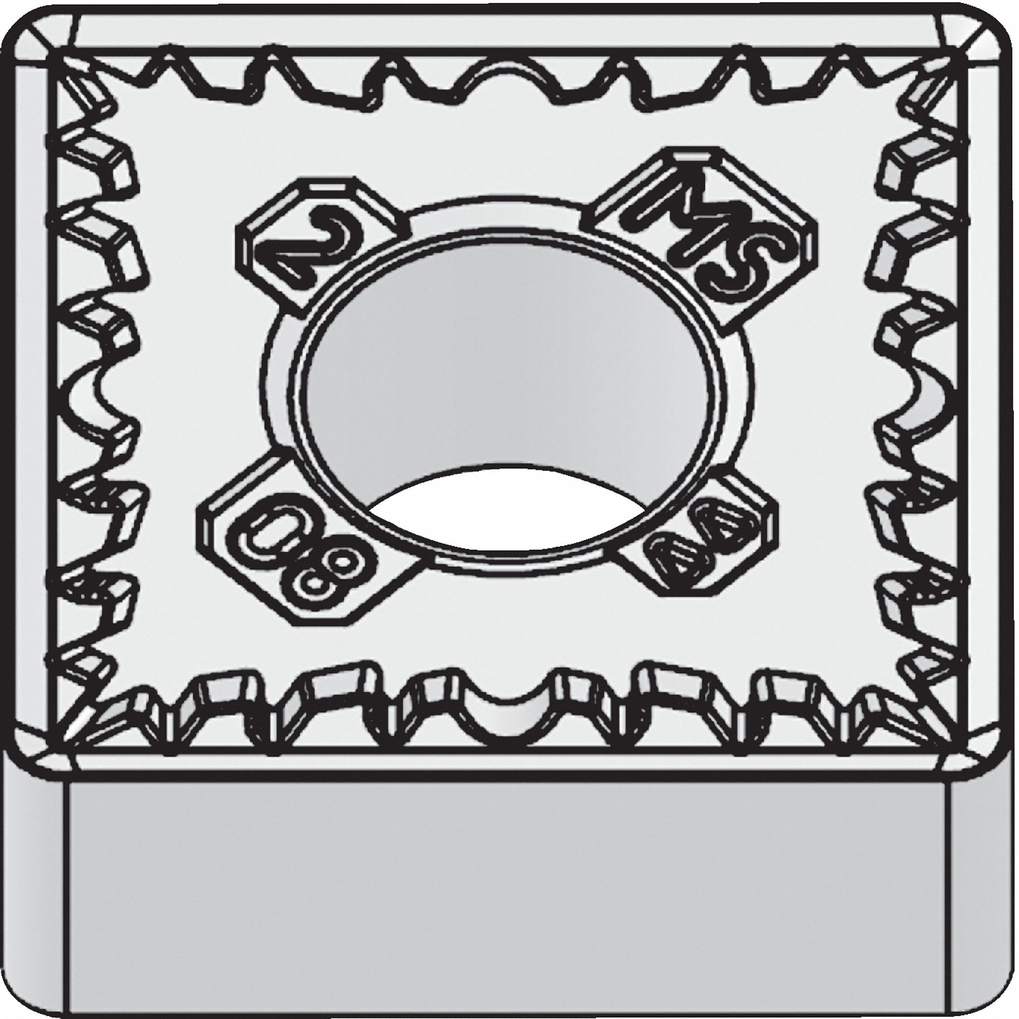 Square Turning Insert: 1/2 in Inscribed Circle, Neutral, 1/32 in Corner Radius, AlTiSiN