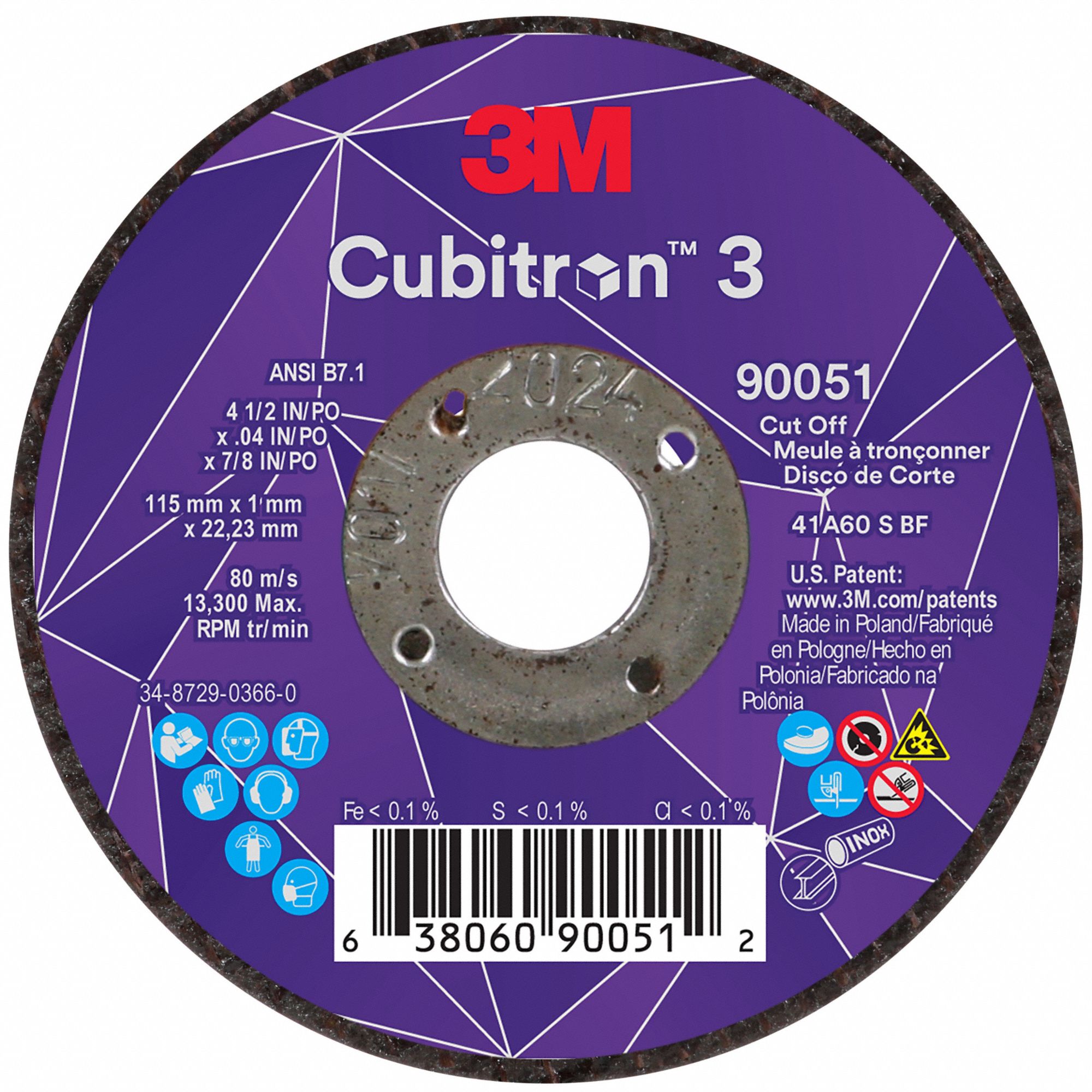 Abrasive Cut-Off Wheel: Type 1, 4 1/2" x 0.04" x 7/8", Ceramic, 60 Grit