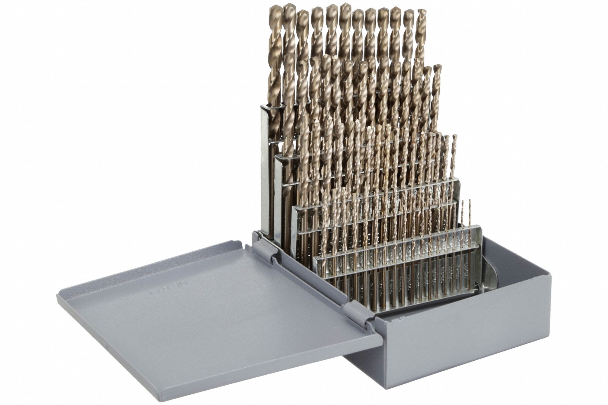 Jobber Length Drill Bit Set: 60 Pc, #60 to #1, 135° Split Point, Straw/Bronze Cobalt