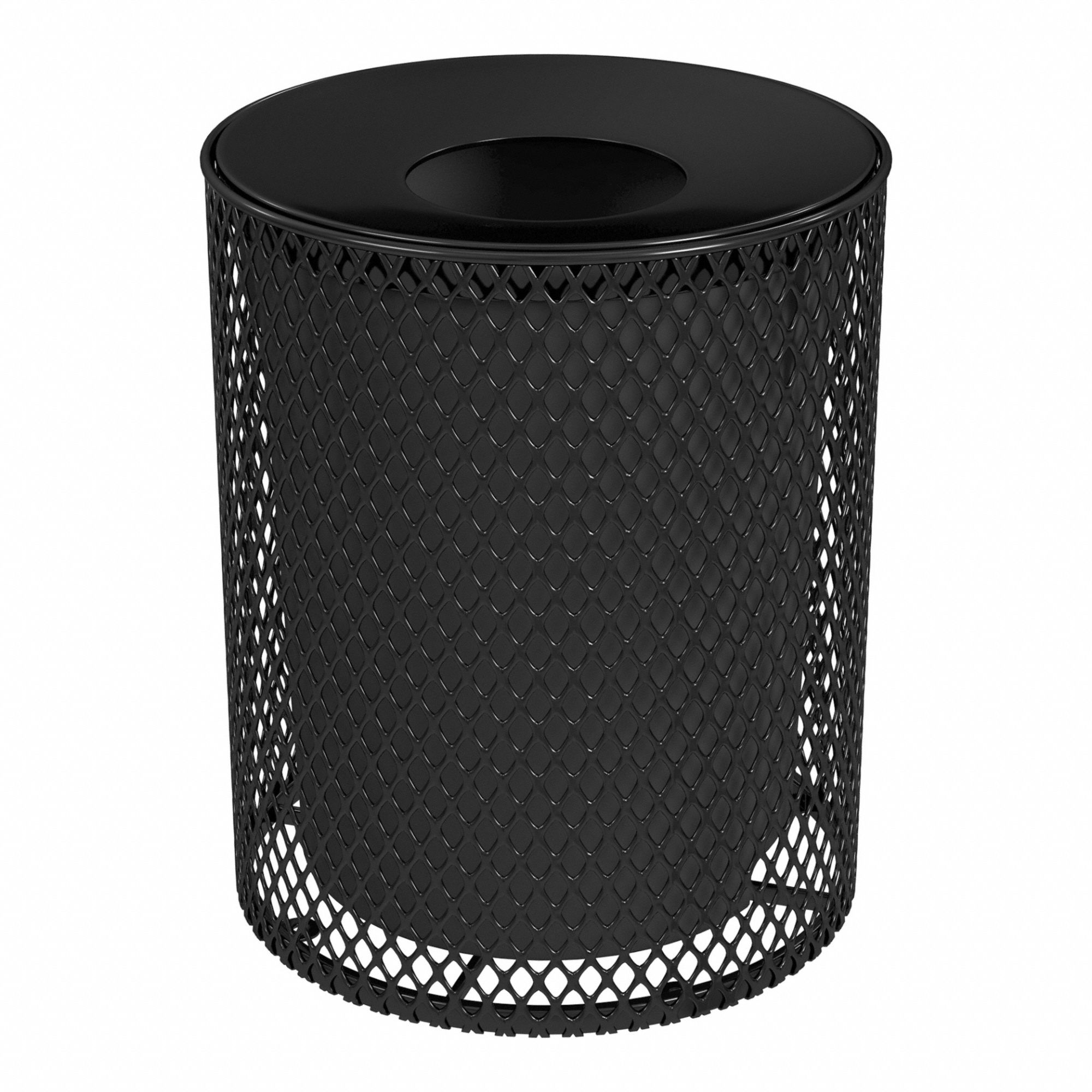 Trash Can: Round, Flat with Top Opening Top, Flat with Top Opening, 23 1/2 in, Metal