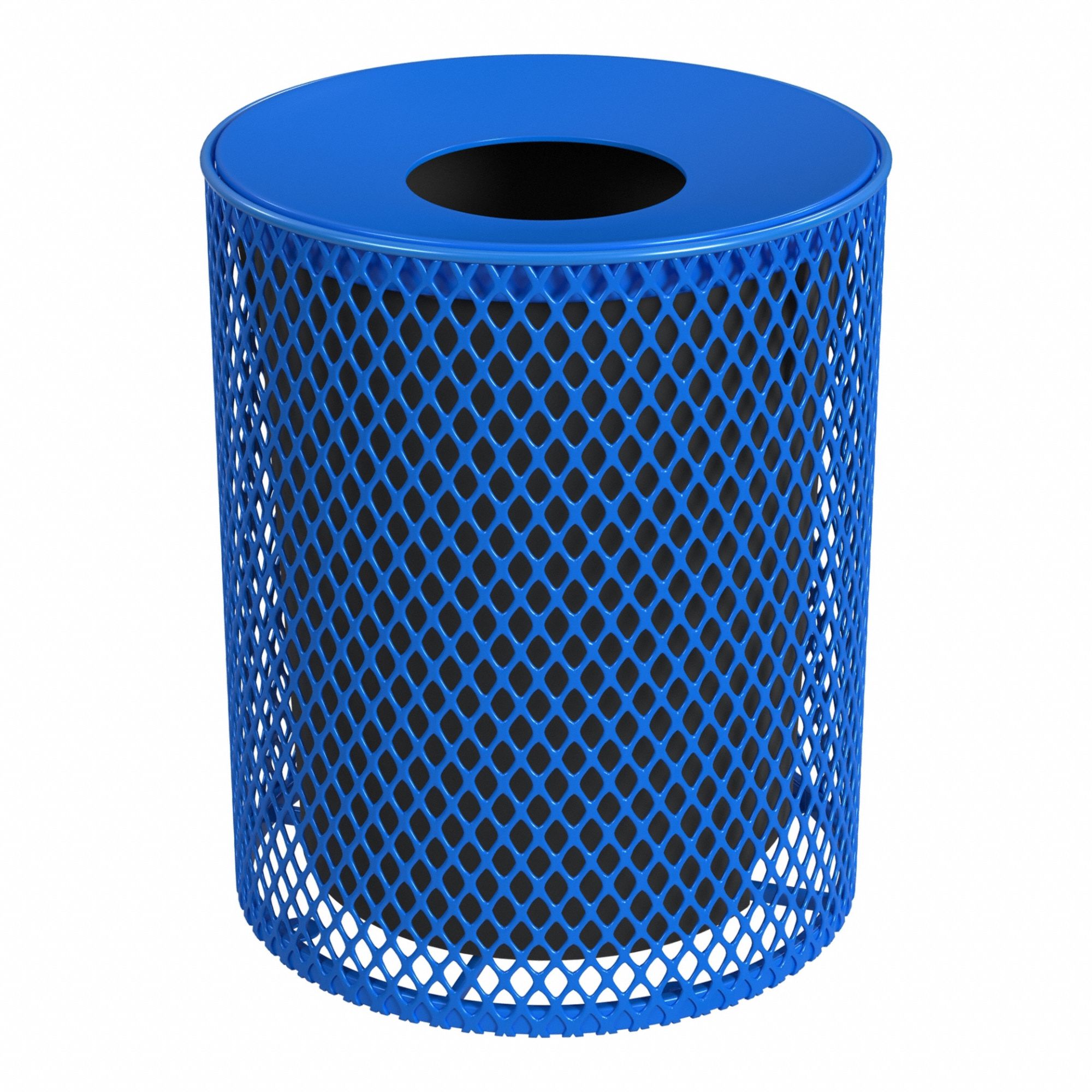 Trash Can: Round, Flat with Top Opening Top, Flat with Top Opening, 23 1/2 in, Metal