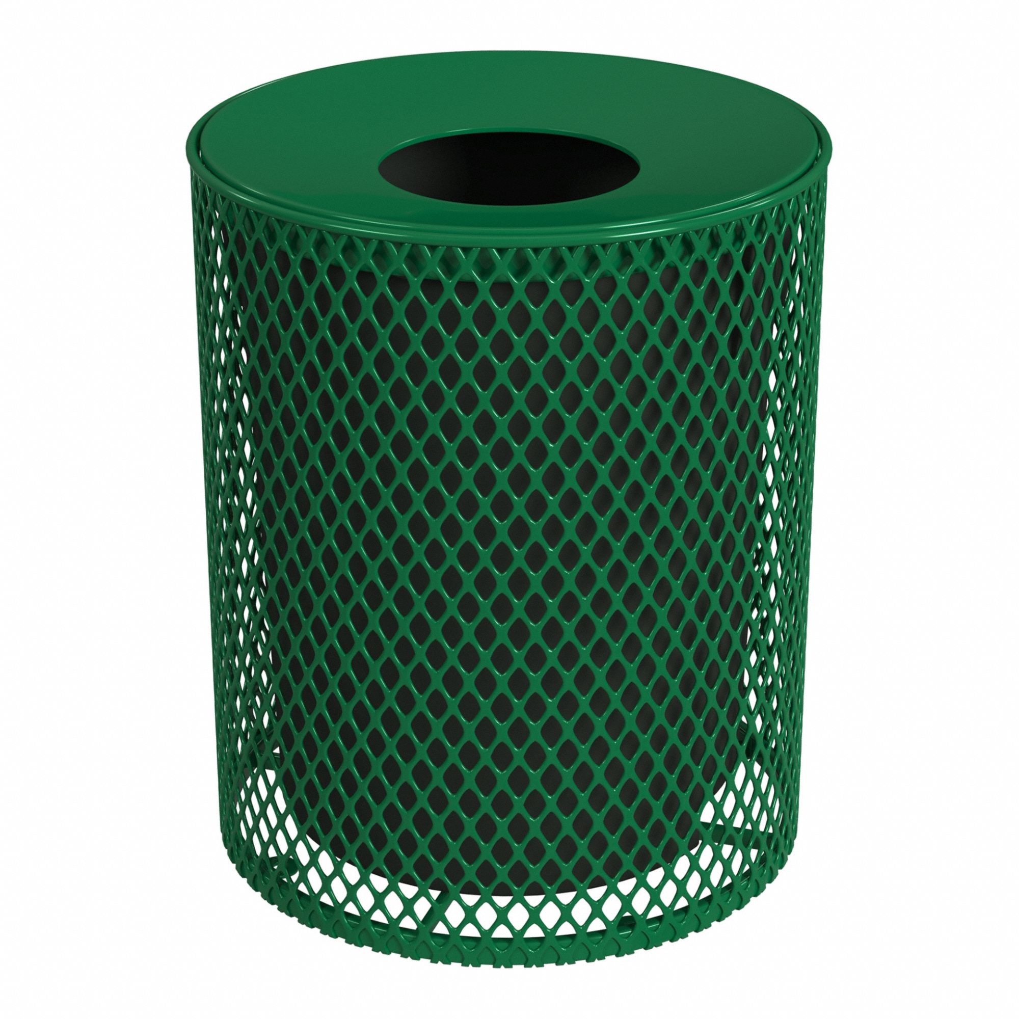 Trash Can: Round, Flat with Top Opening Top, Flat with Top Opening, 23 1/2 in, Metal