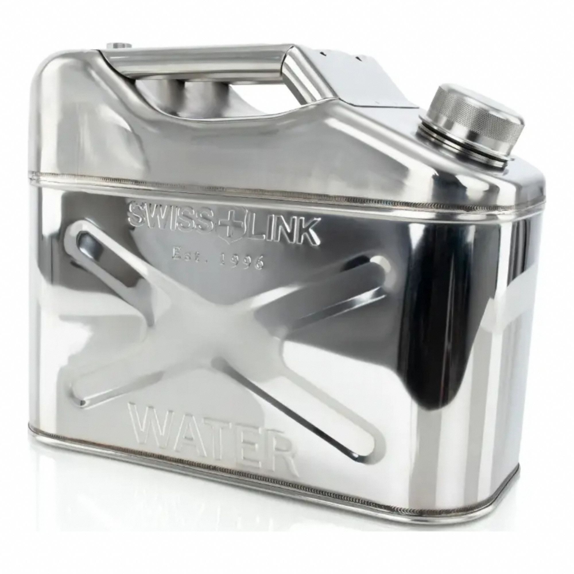 Water Can: Silver, 10 L Capacity, Stainless Steel, 13 in Overall Lg, 6 1/2 in Overall Wd