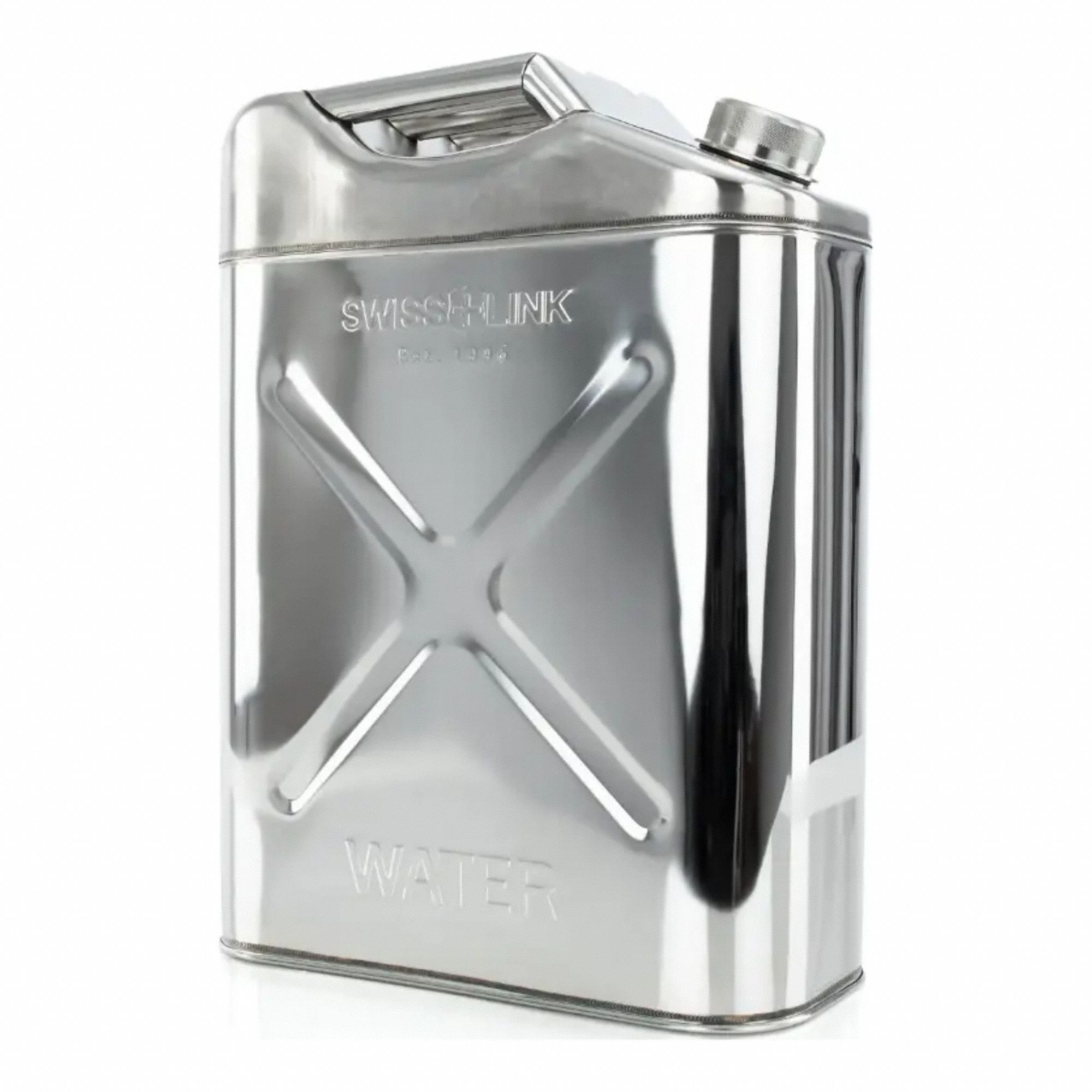 Water Can: Silver, 20 L Capacity, Stainless Steel, 13 in Overall Lg, 6 1/2 in Overall Wd