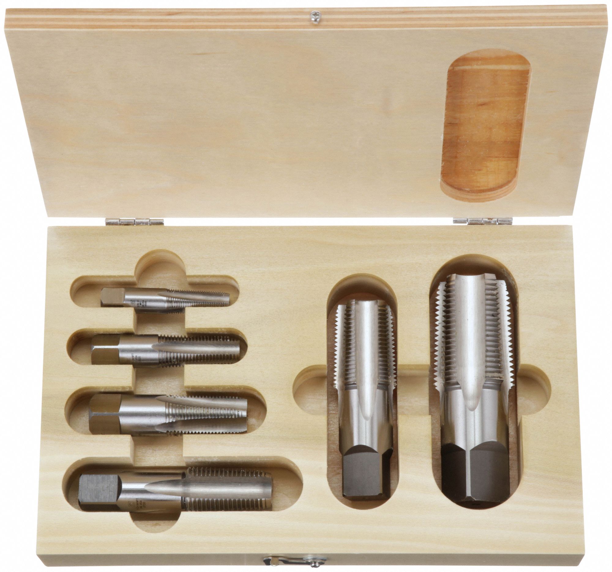 MULTIPLE SIZE TAP SET, 6 PIECES, HIGH SPEED STEEL, BRIGHT/UNCOATED FINISH, NPT