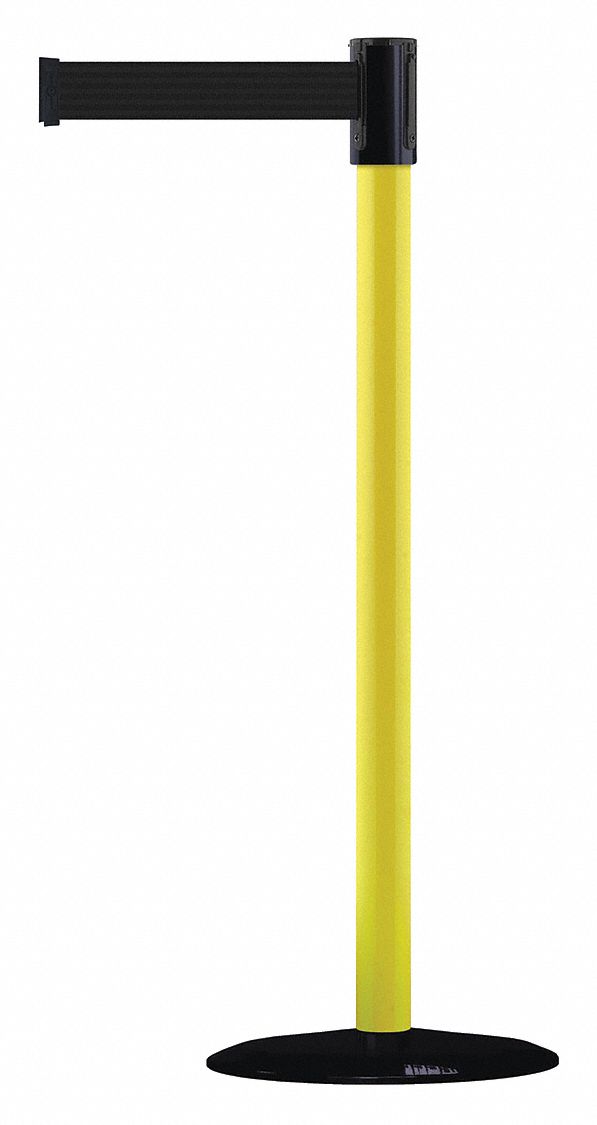 Barrier Post w/Belt, Steel Post, Blk Belt