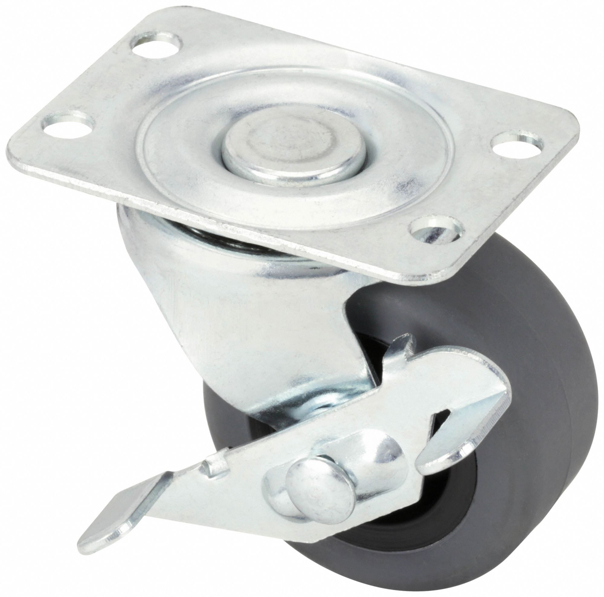 STANDARD PLATE CASTER, 2 IN WHEEL DIAMETER, 75 LB, 2 7/16 IN MOUNTING H, SOFT, PLAIN