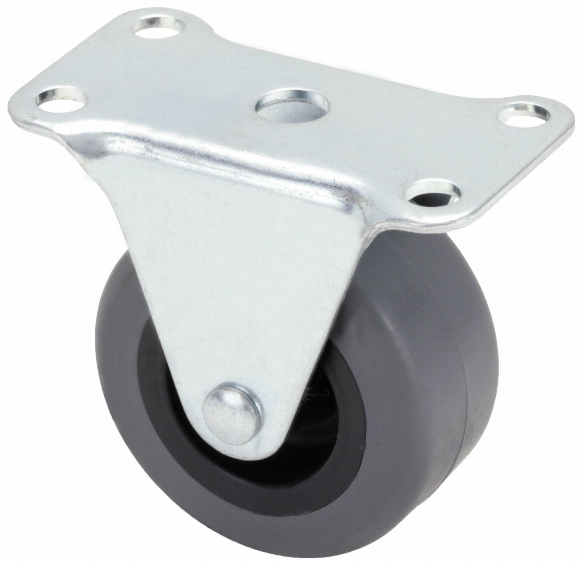 Plate Caster: Rigid, No Brake, Rubber, 2 in Wheel Dia, 1 in Wheel Wd, Plain, Rigid
