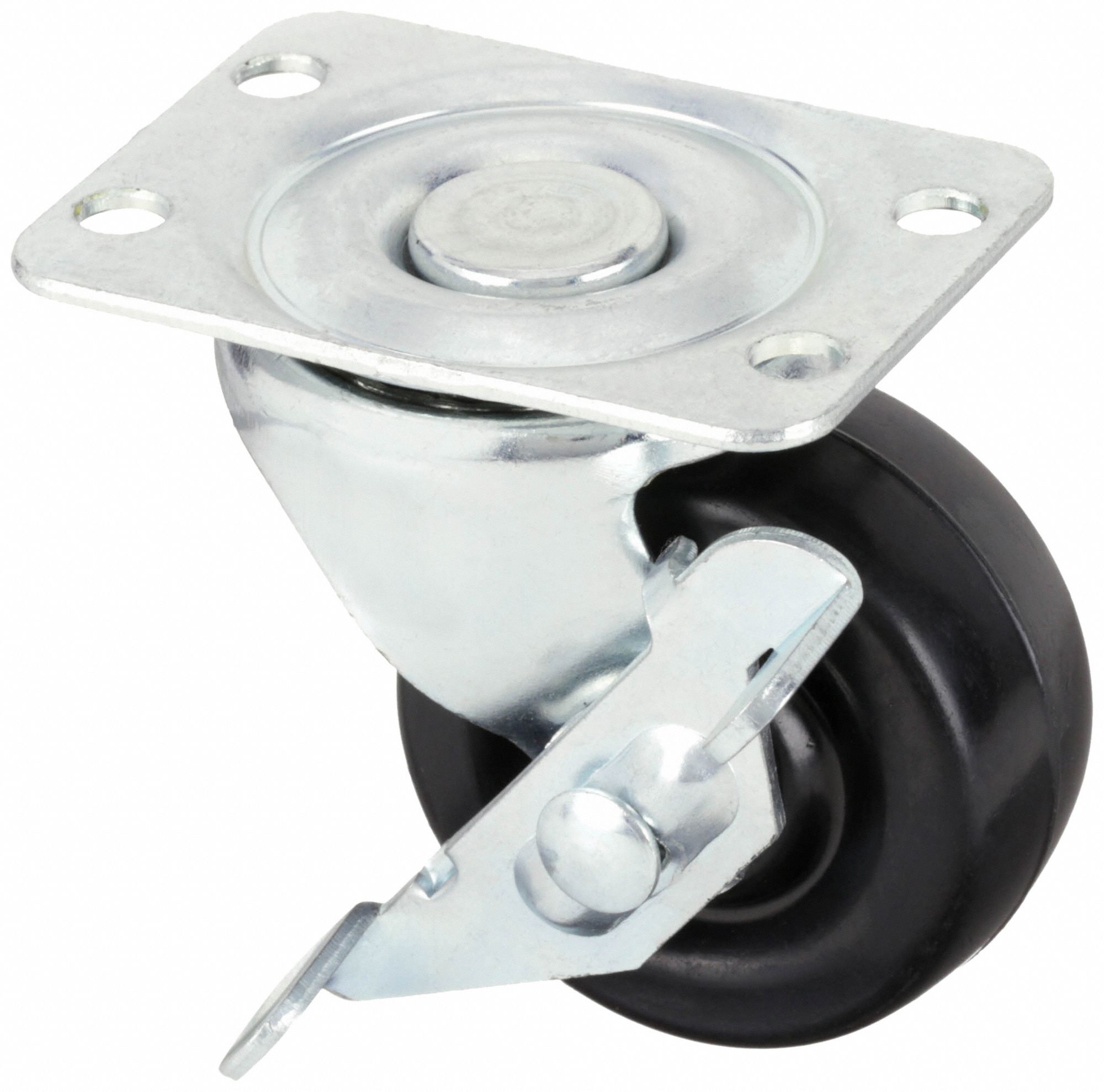 STANDARD PLATE CASTER, 2 IN WHEEL DIAMETER, 75 LB, 2 7/16 IN MOUNTING H, RUBBER, HARD