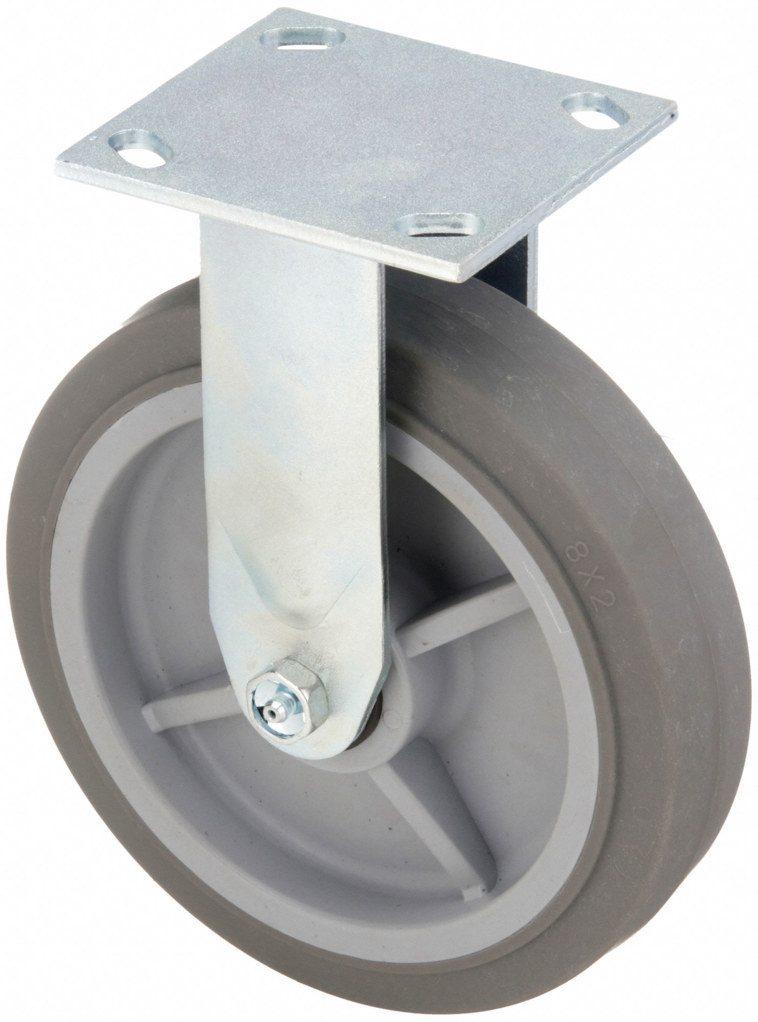 STANDARD PLATE CASTER, 8 IN WHEEL DIAMETER, 600 LB, 9½ IN MOUNTING H, RIGID CASTER