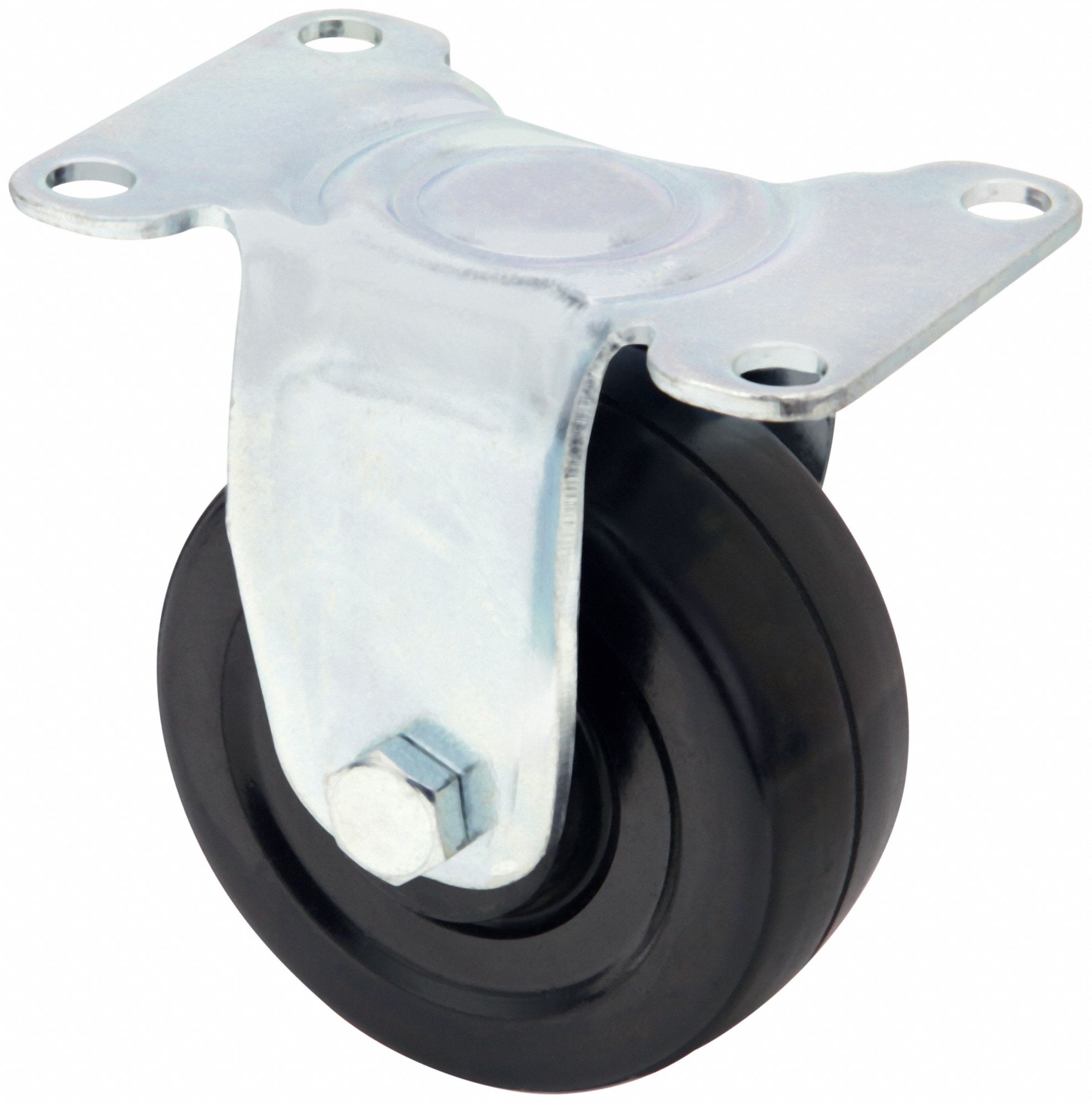 Plate Caster: Rigid, No Brake, Rubber, 3 in Wheel Dia, 1 1/4 in Wheel Wd, Plain