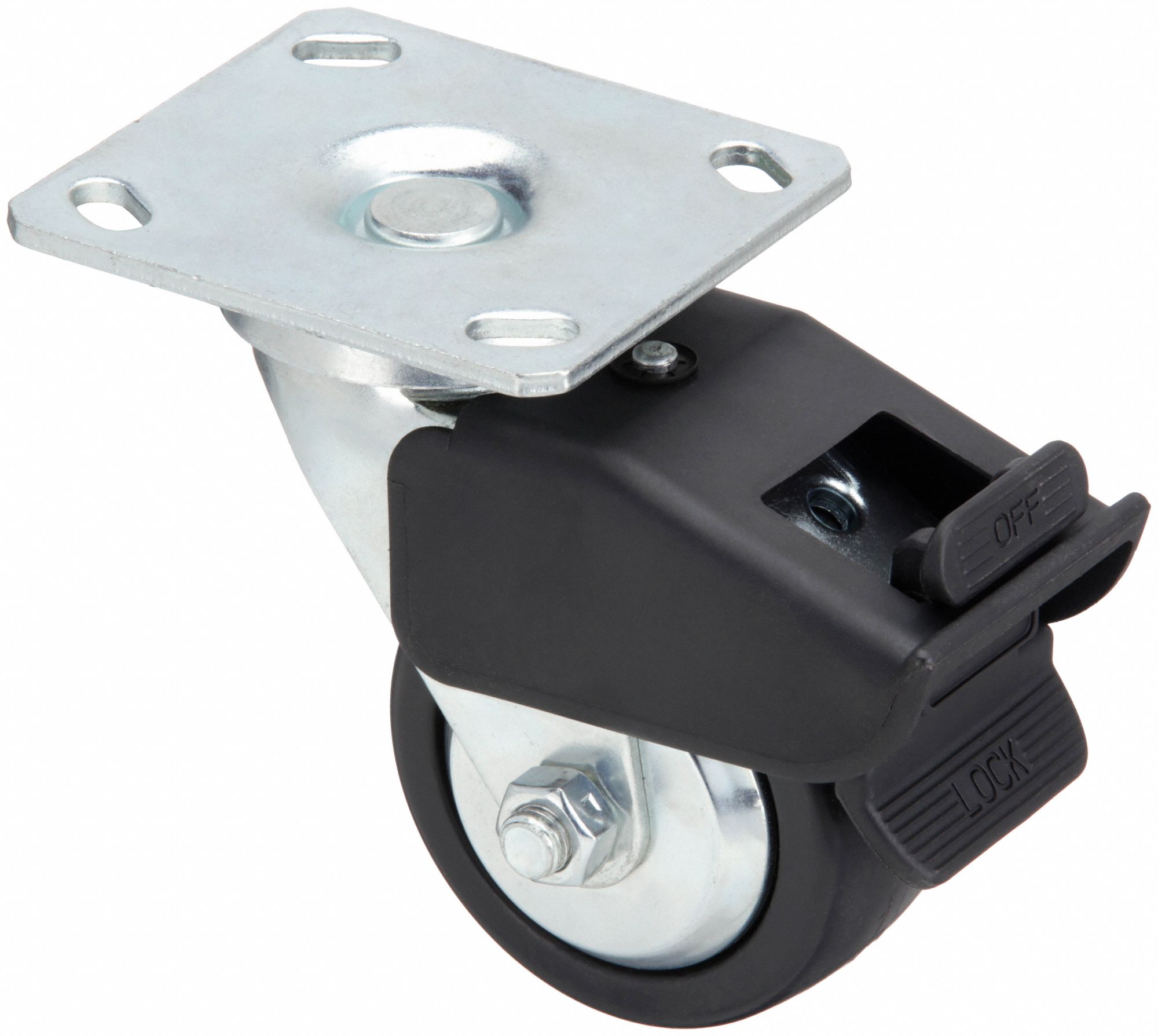 DEBRIS-RESISTANT STANDARD PLATE CASTER, 4 IN WHEEL DIAMETER, 600 LB, POLYOLEFIN, HARD