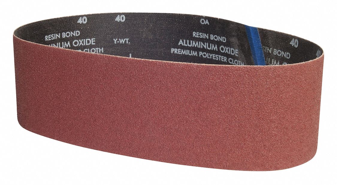 Sanding Belt: 4 in W x 36 in L, Aluminum Oxide, P120 Grit, X Wt Polyester Backing