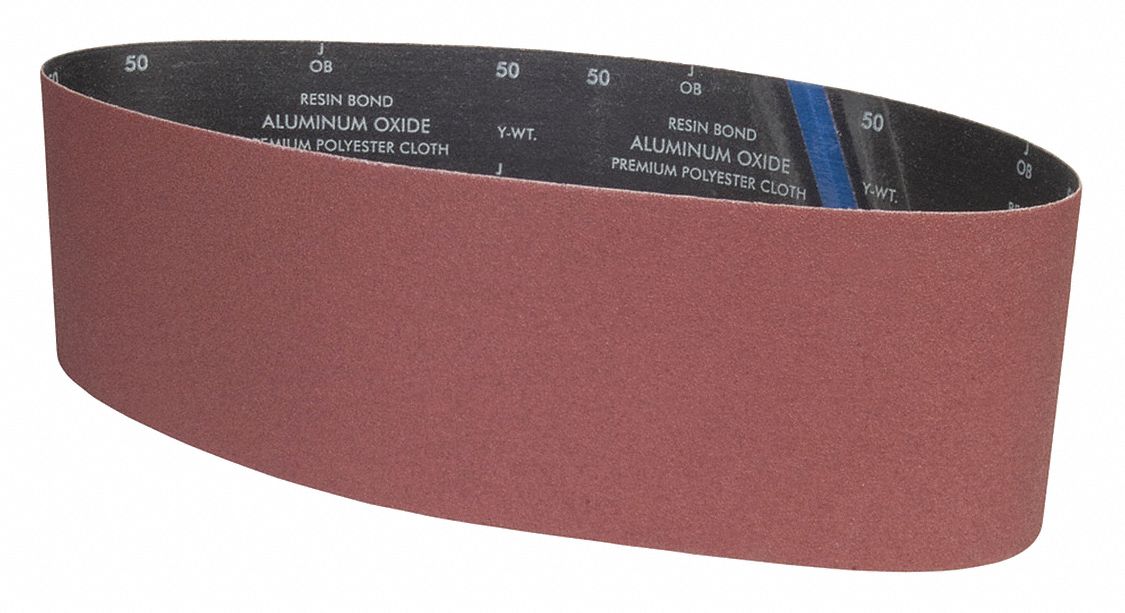 Sanding Belt: 6 in W x 48 in L, Aluminum Oxide, P50 Grit, Y Wt Polyester Backing