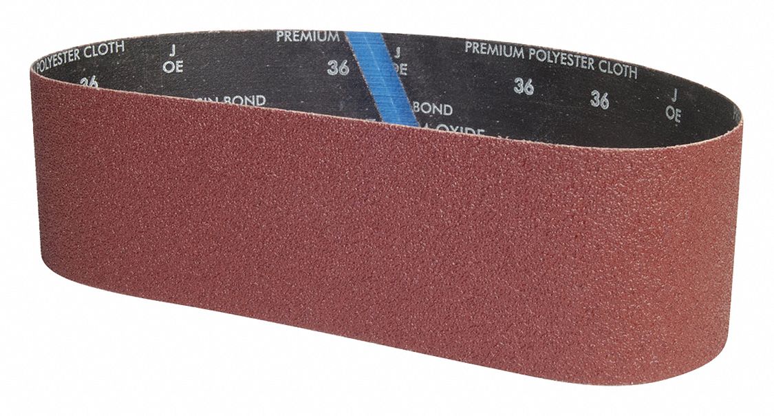 Sanding Belt: 4 in W x 36 in L, Aluminum Oxide, P36 Grit, Y Wt Polyester Backing